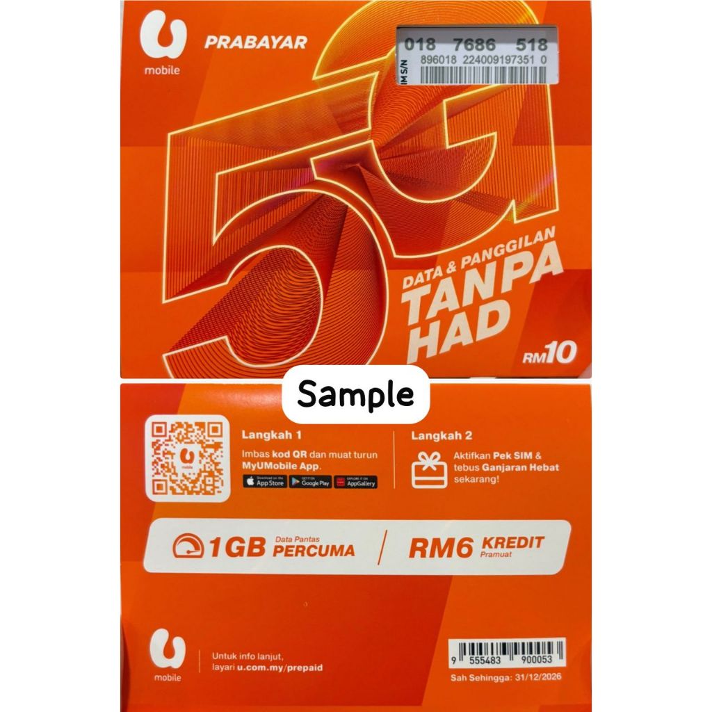 U Mobile Prepaid Sim U25 1Month  (MYKAD ,PASSPORT)