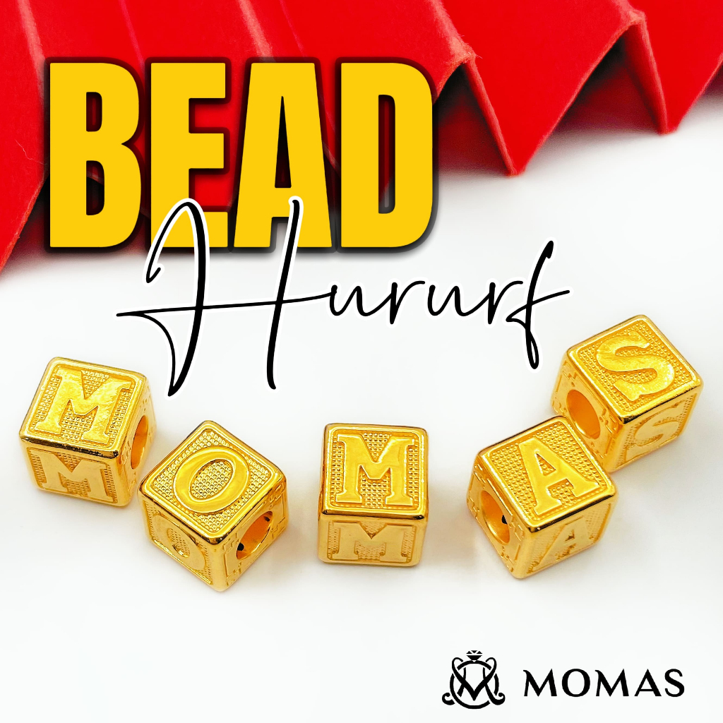 MOMAS BEAD DADU HURUF 5D huruf Bajet 5D Emas 916 Beads Alphabets 3D  Bead Enamel Emas 916 Bead 916