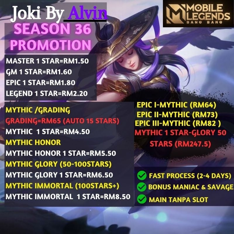 Joki Mobile Legends MLBB Murah Malaysia/MLBB Boosting Rank Service/ML Boost/Push Ranked Booster/Winrate/ML Game