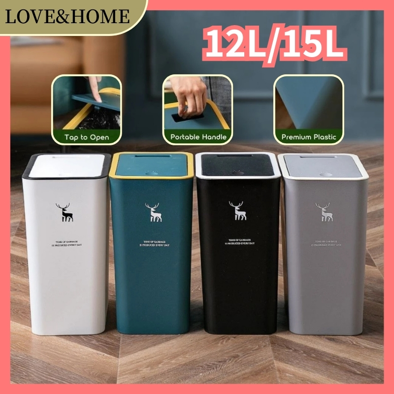 12L/15L Rubbish Bin Bathroom Living Room kitchen trash can Rectangular With Lid Trash tong
