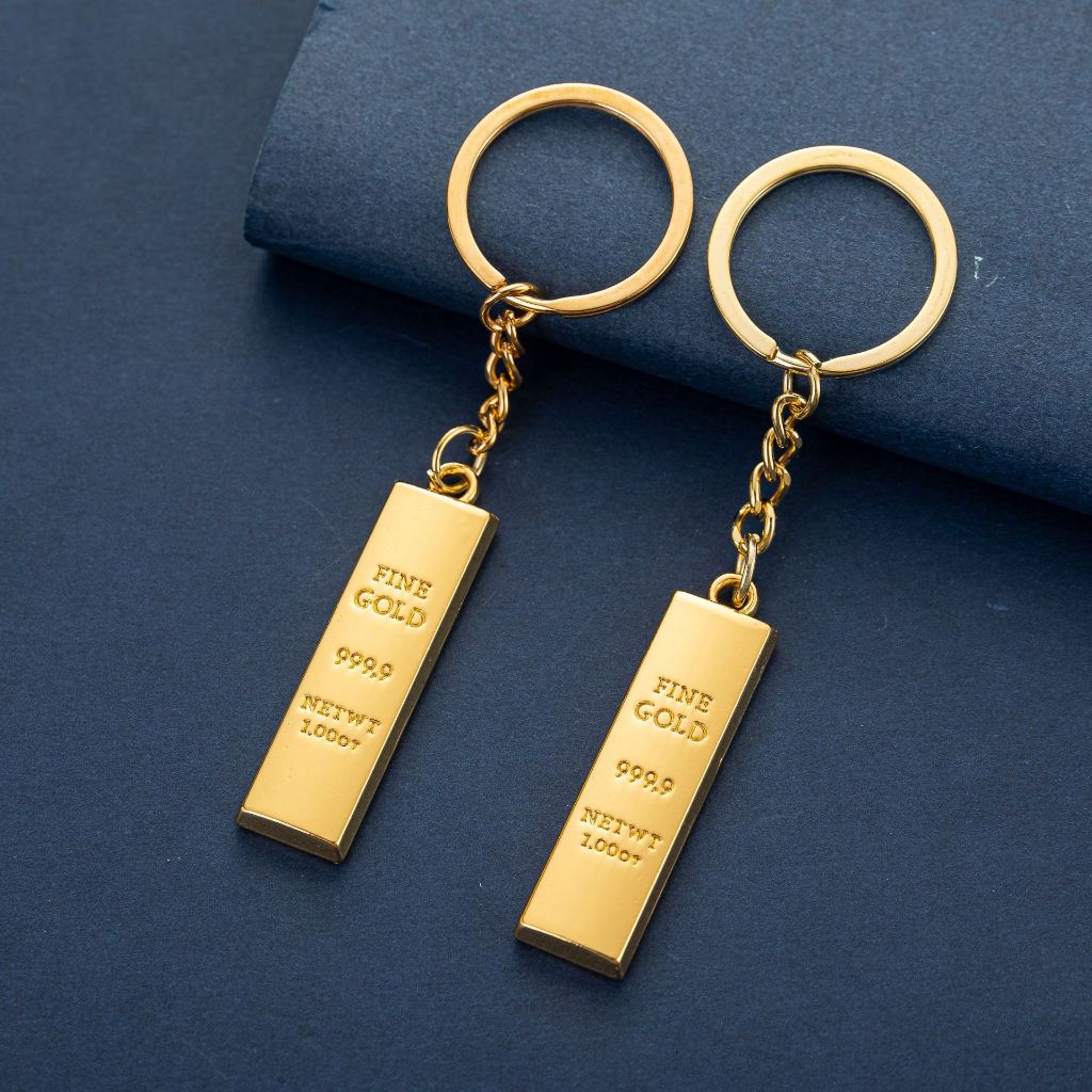 [Wholesale] Metal Gold Bar Keychain - Imitation Golden Lucky Charm Wealth Key Rings Emas