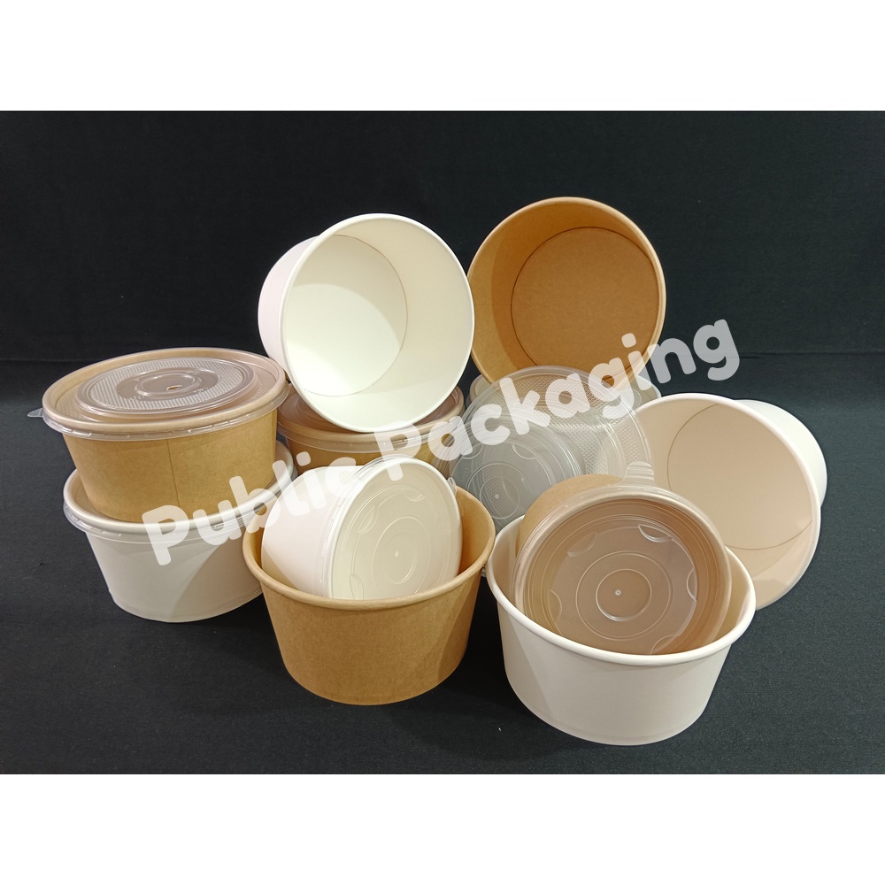 Jishan Paper Bowl Tapau Hot Soup Laksa Bubur Mangkuk Kertas Disposable Bowl 纸碗 390/520/750/850/1000