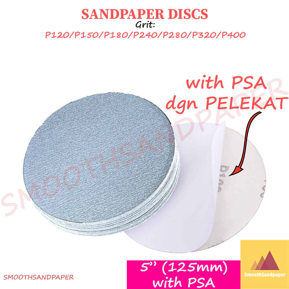 5" (125mm) [100pcs] Abrasive White Sandpaper Discs (with Adhensive) 砂纸背胶圆盘 image 3