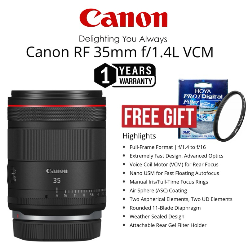 CANON RF 35MM F/1.4L VCM LENS VOICE COIL MOTOR NANO USM FAST FLOATING AUTOFOCUS FAST DESIGN ADVANCE OPTIC CANON 35MM 1.4