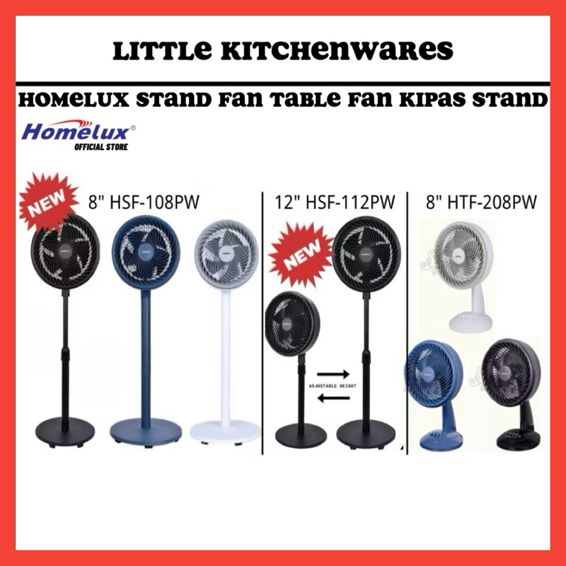 Homelux 2 in 1 Stand Fan/Table Fan/Living Fan/Kipas Stand/Kipas Meja | 90W Powerful Motor | HSF108PW/HTF208PW/HSF112PW