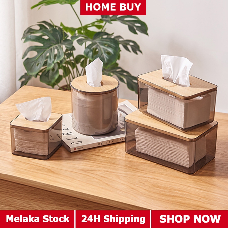 Tissue Box Wood Cover Transparent Tissue Storage Box Kotak Tisu Paper Roll Tissue Box Napkin Storage Box 纸巾收纳盒