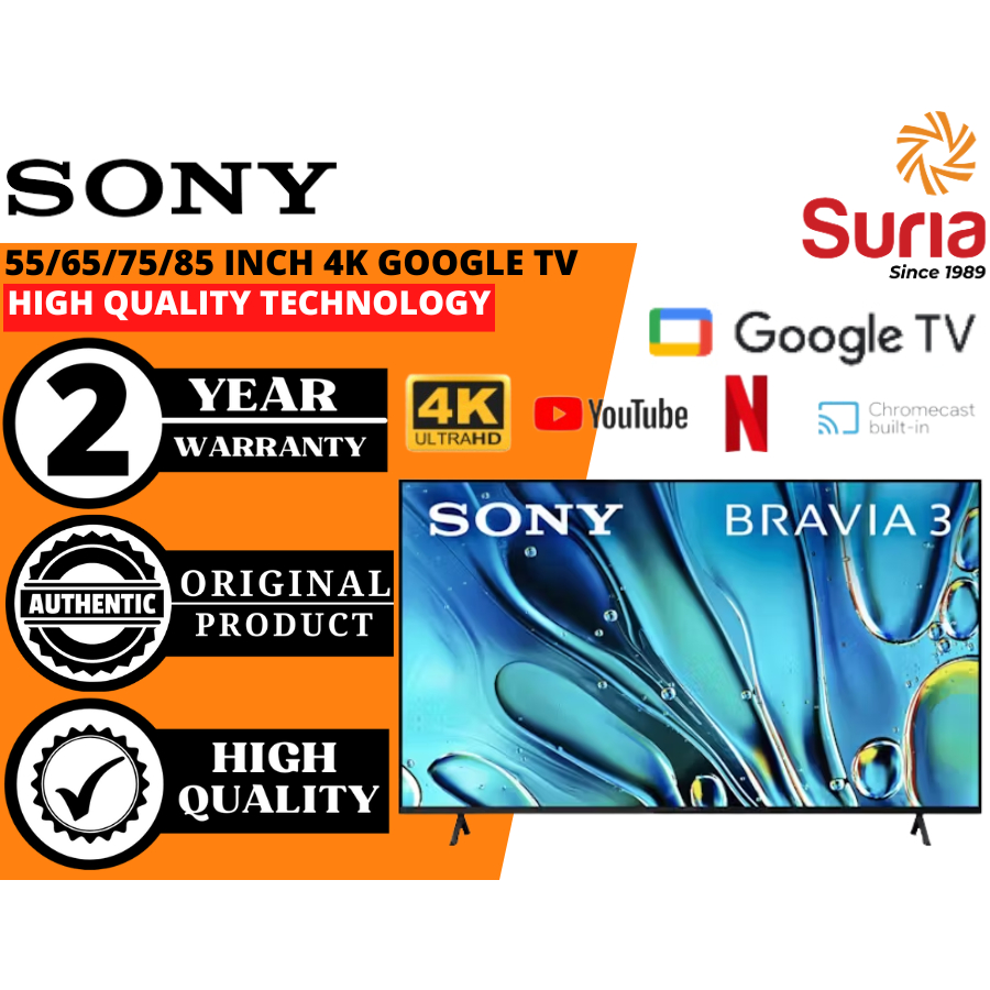 (Free Delivery Kedah,Penang & Perlis)Sony 55/65/75/85 Inch Bravia 3 4K UHD Google TV K-55S30 K-65S30 K-75S30 K-85S30