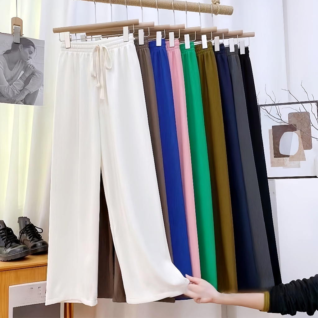 Women pants seluar panjang palazzo pants high waist seluar wanita straight cut leg pants long pants women murah長褲女