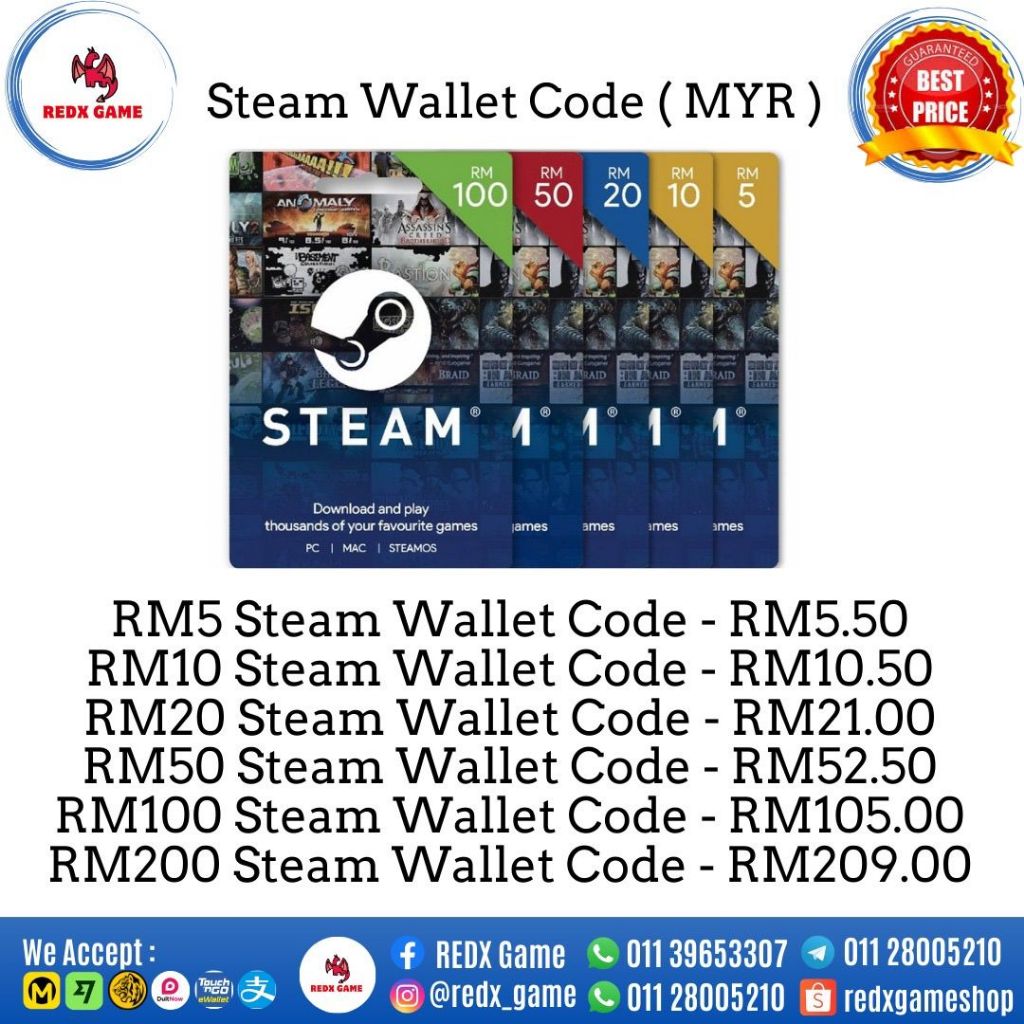 [MYR??] Steam Wallet MY steam my Steam Code Steam Wallet Malaysia RM50, 100, 200,