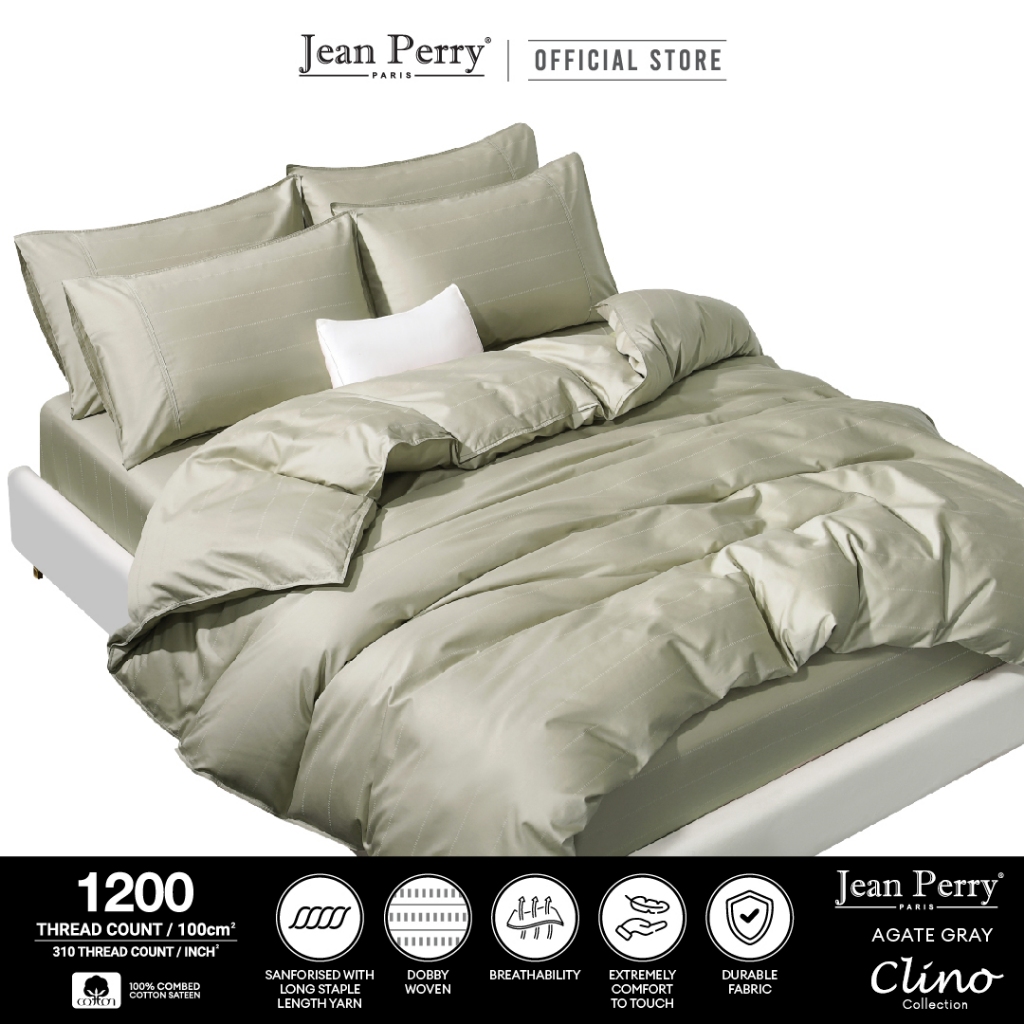 Jean Perry Clino Fitted Bedsheet Set (w/o Comforter) - 100% Combed Cotton Sateen - 1200TC (Super Single /Queen /King)