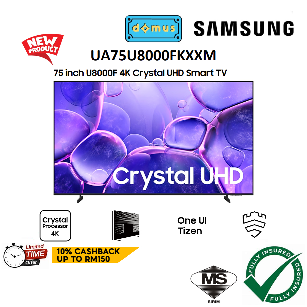 2025 Samsung Smart TV 75 Inch 4K Crystal UHD U8000F 75" Smart TV Murah Television 电视机 電視機 UA75U8000FKXXM