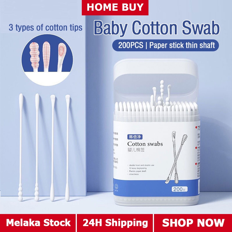 200Tips Baby Cotton Swabs Oral Cleaner Cotton Bud Baby for Clean Eye Ear Nose Sapu Kapas Telinga Hidung 嬰兒棉签