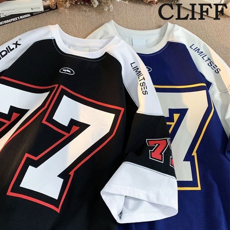 【Tempat Malaysia】CLIFF men baju t shirt lelaki American retro short-sleeved digital print trendy loose jersey