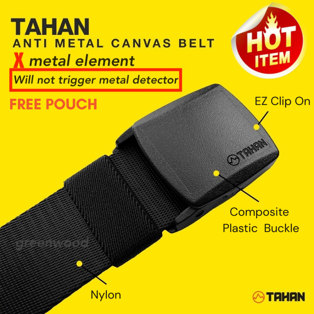TAHAN Nylon Travel Belt -Airport Friendly, Anti Metal, Wont trigger metal detector, up 42 inch waist