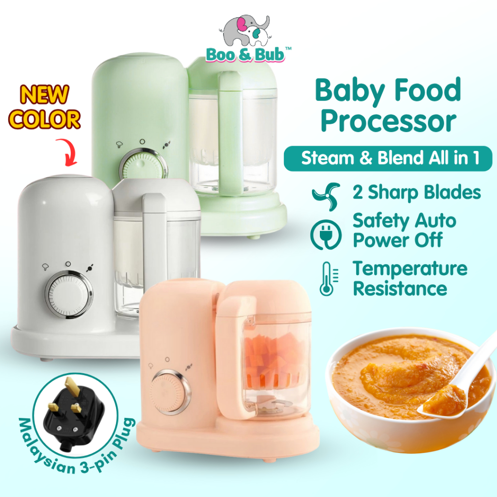 [6 Month Warranty] Boo&Bub Baby Food Processor 4 in 1 Baby Food Blender Makanan Baby Blender Baby Food Processor Steamer