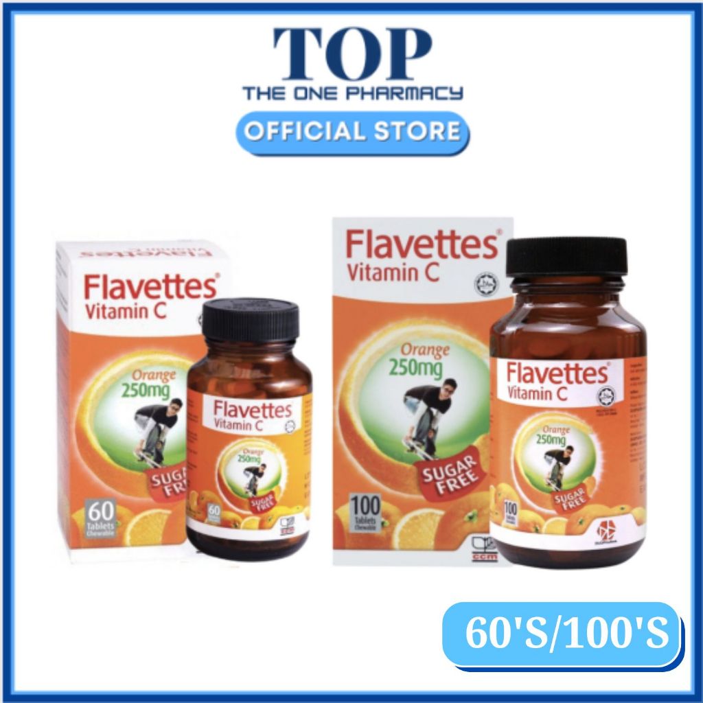 Flavettes Vitamin C 250mg Sugar Free Chewable Tablets 60's/ 100's Orange