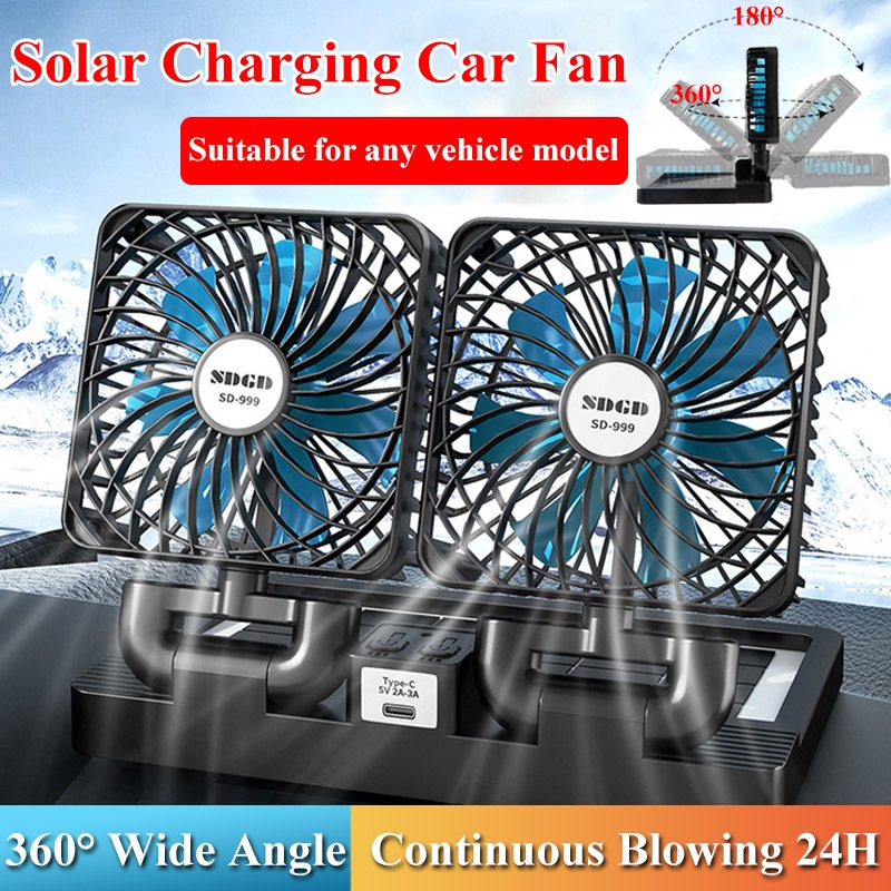 Car Strong Solar Dual Fan Air Conditioning Booster 360° Cooler Desktop USB Mini Fan For Car Van Truck Kipas Kereta 汽车风扇