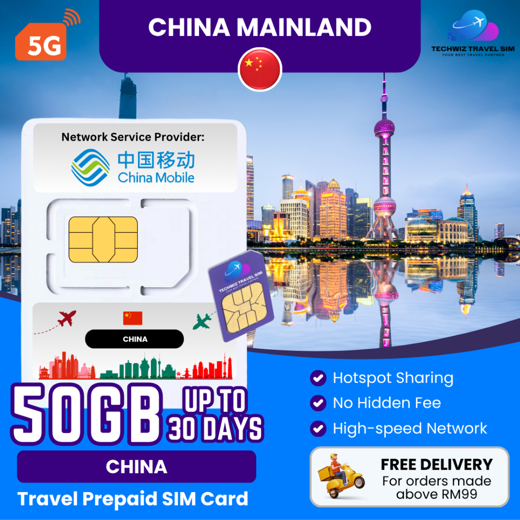 【中国 China SIM Card】【Auto VPN + 5G】【China Mobile 中国移动】China SIM Card for Traveler China SIM Travel SIM China 中国旅游SIM卡