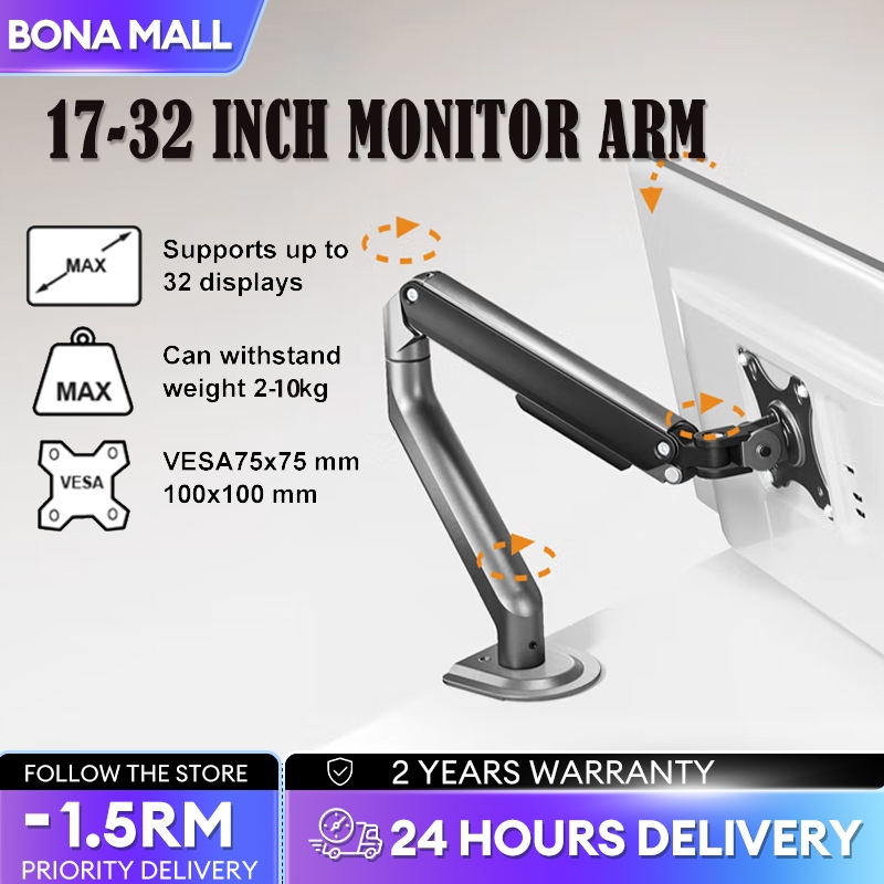 Monitor Arm Adjustable Monitor Stand VESA 17 - 32 Inch Swivel 2-15KG Capacity Desktop Mount Bracket