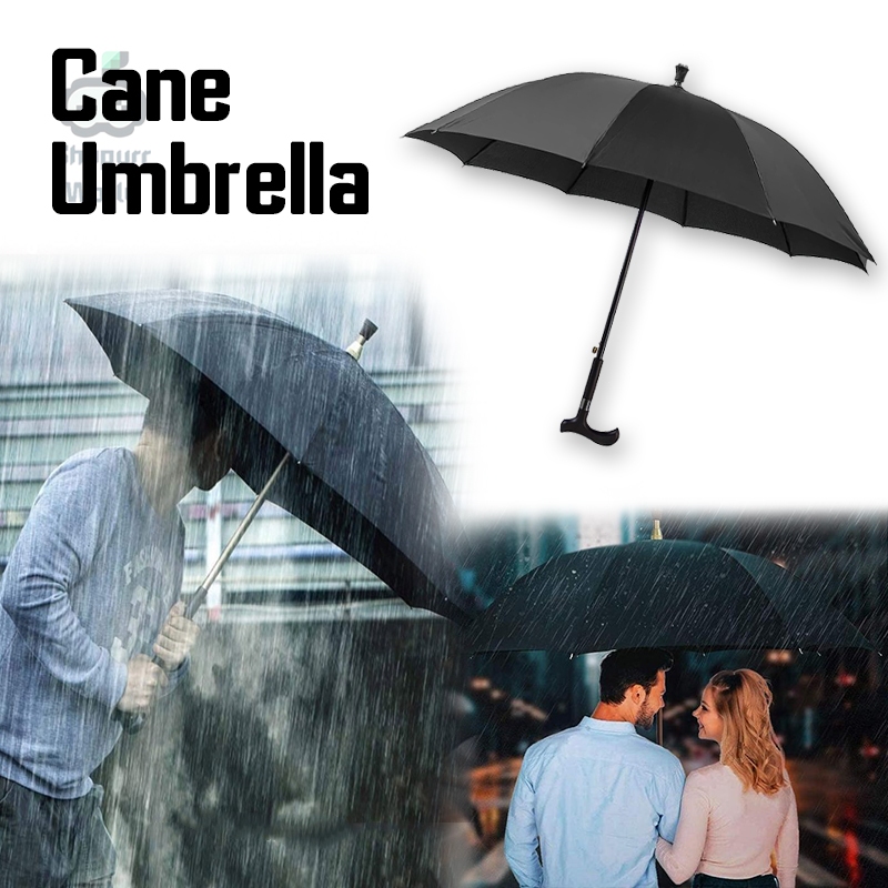 2 IN 1 Walking Stick Umbrella Payung Tongkat - Adjustable KUKUH Windproof Elderly Crutch Long Umbrella Untuk Warga Emas