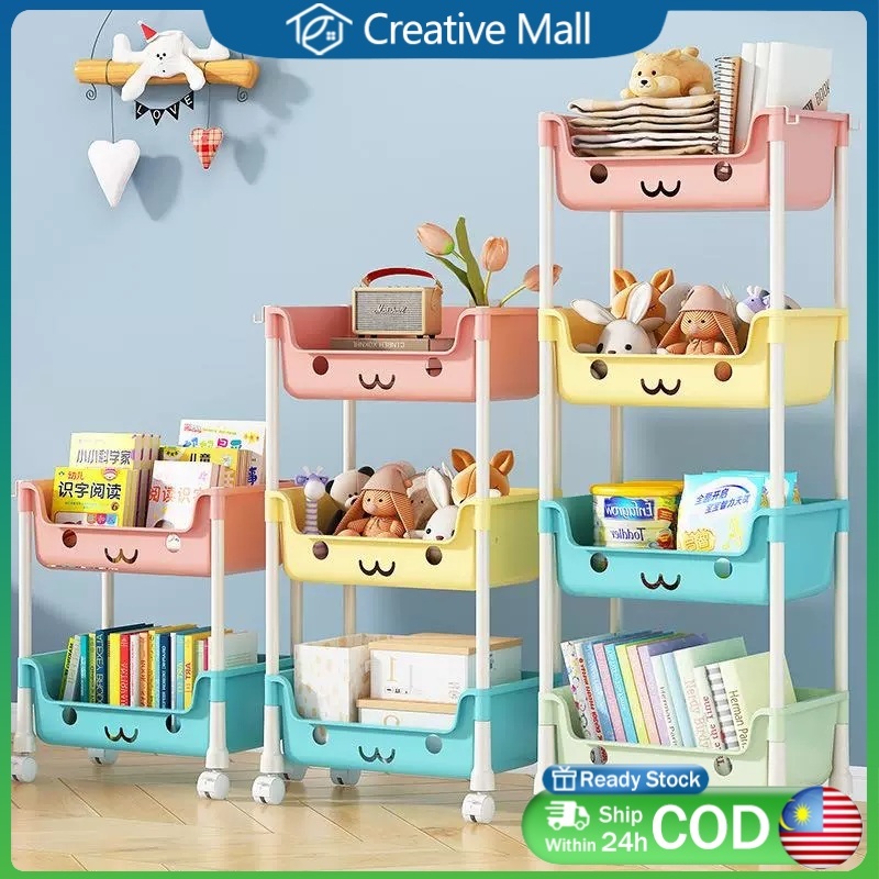 Children's Toy Storage Rack Household Multi-layer Bookshelf Movable Snack Rack Rak Plastik