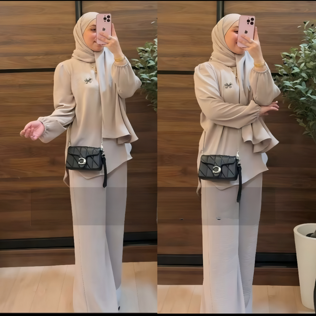 Baju muslimah dan seluar set zahra ironless CEY