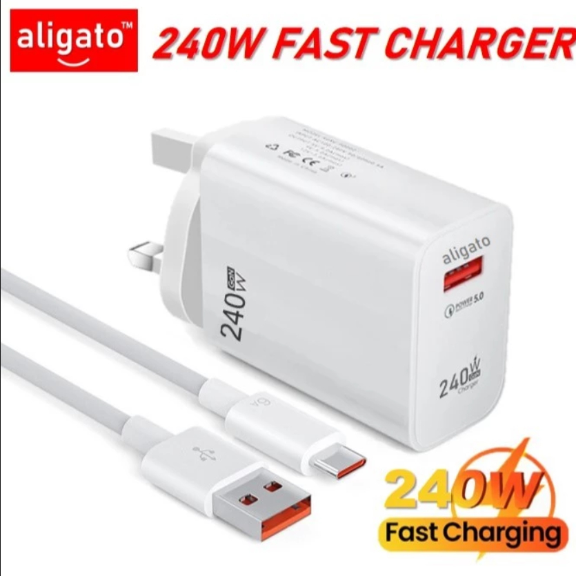 ALIGATO UK Adapter 240W Plug Wall Charging Travel Mobile Phone Charger for USB Interface for OPPO VIVO HUAWEI Etc