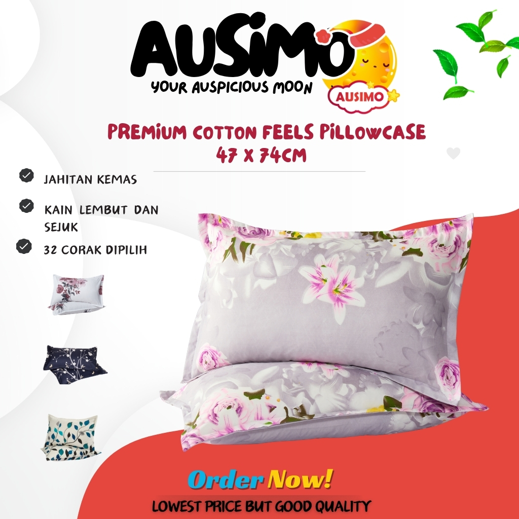 #SAT1 AUSIMO PC1-PC65 100% Premium Cotton Pattern Sarung Bantal Kepala Selesa Cadar Bedsheet Pillow Case 47*74cm