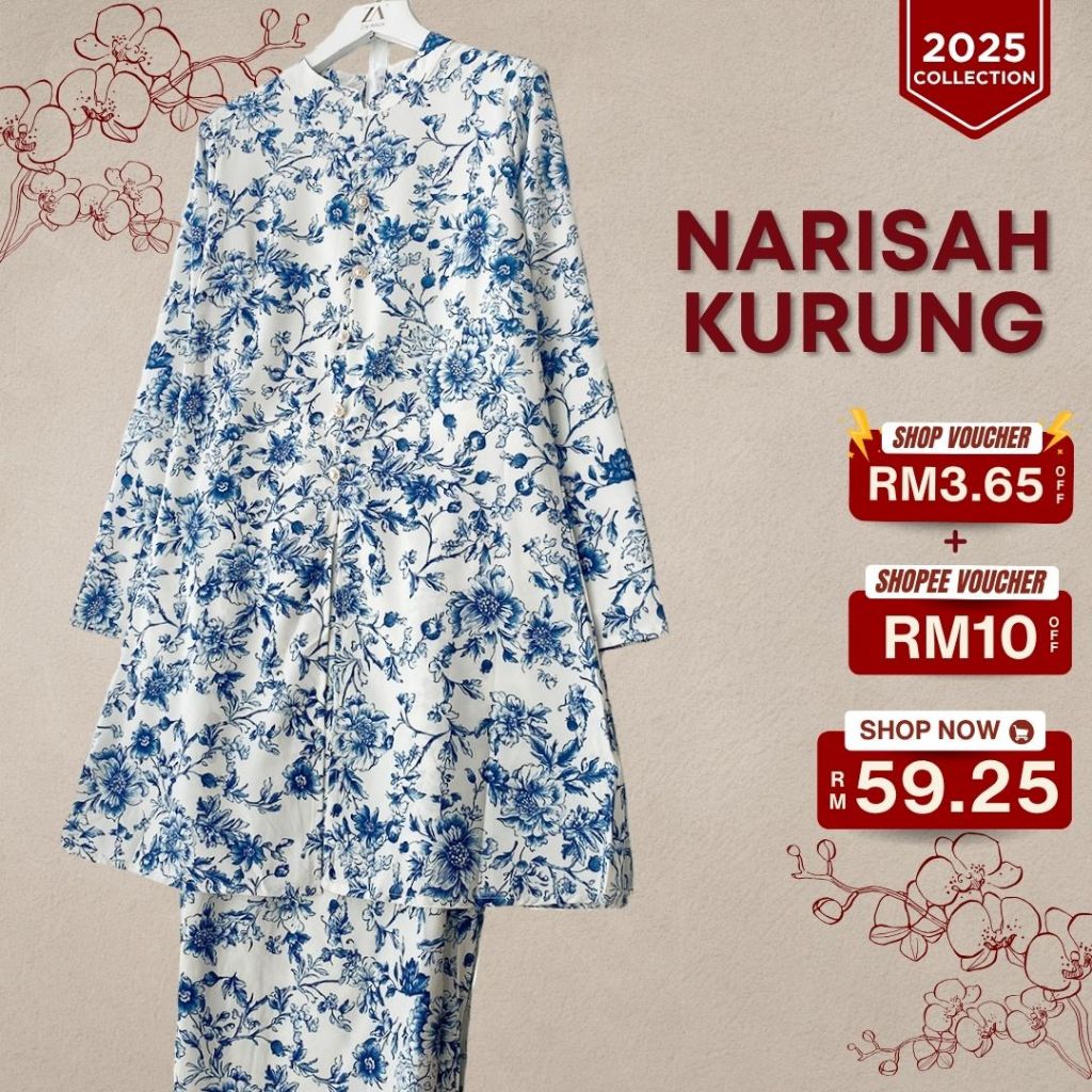 ZOE ARISSA Narisah Kurung Printed Moden Kebarung Muslimah Raya 2025 Kebarung Floral PREMIUM Wanita Murah Viral Terbaru