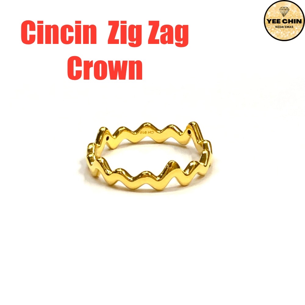 Yee Chin Cincin Emas 916 Zig Zag Crown 5D / Ring Minimalist Zigzag Crown Gold 916