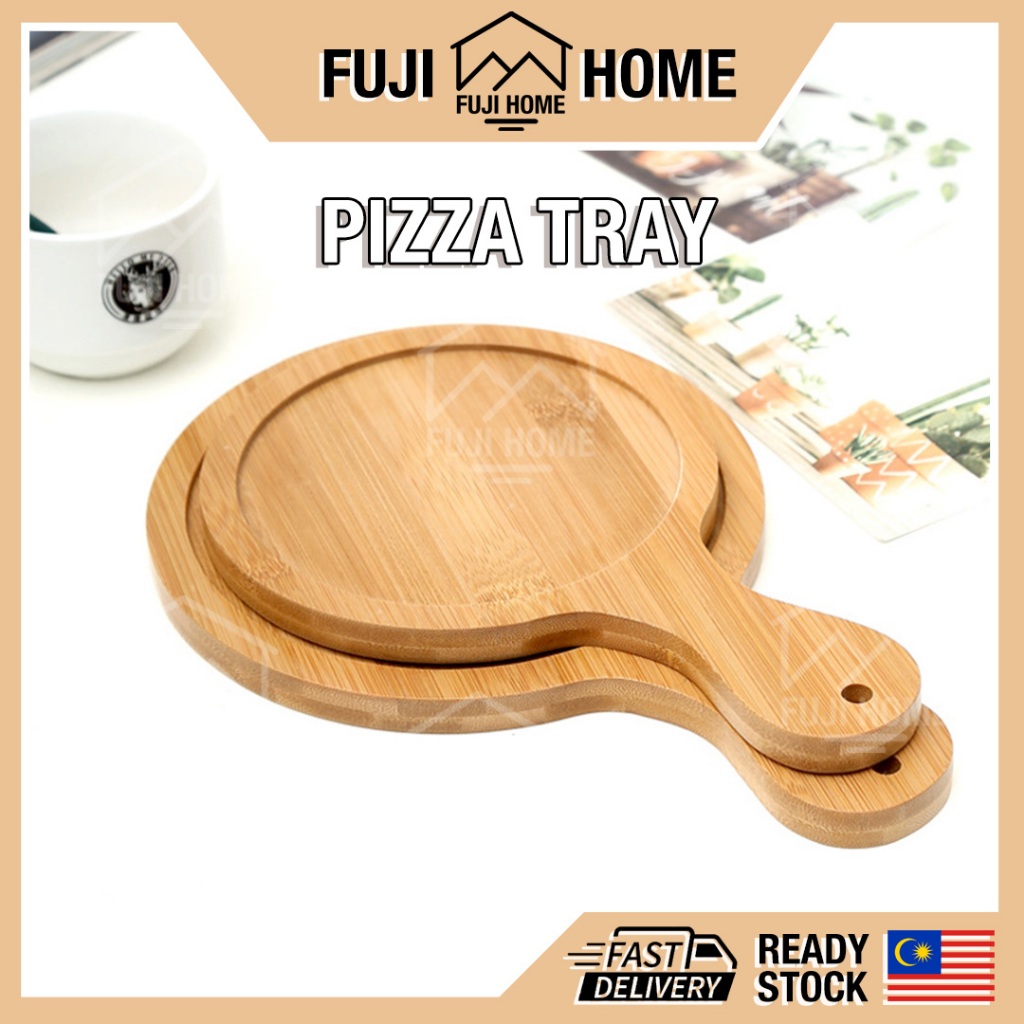 READY STOCKSolid Wood Bamboo Pizza Tray Round Serving Tray Pan Chopping Board Fruit Tray Restaurant 披萨托盘