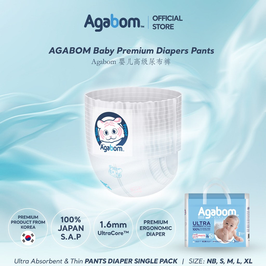 [Single Pack] AGABOM 100% SAP Ultra-Thin Baby Diapers Pants (Single Pack - L/XL/XXL/XXXL)