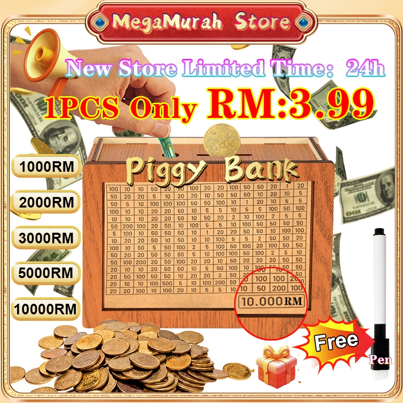Hot Selling Wood Money Box Piggy Bank Save Goal Tracker! Durable & Reusable Kids Gift. Ready Wooden Coin Storage Stock