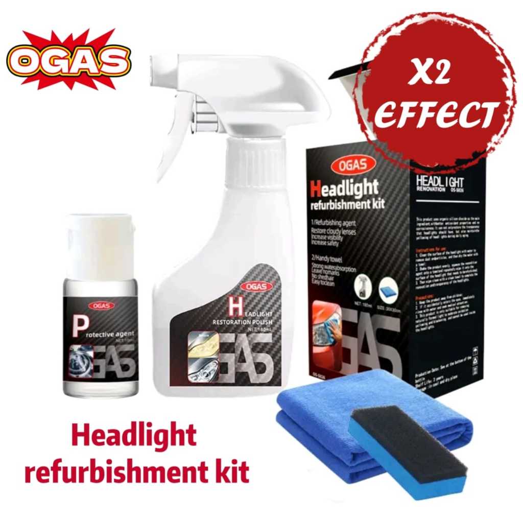 OGAS Pemulihan Lampu Kereta | Headlight Repair Kit + Coating Pembersih & Pengilat | Ready Stock MY