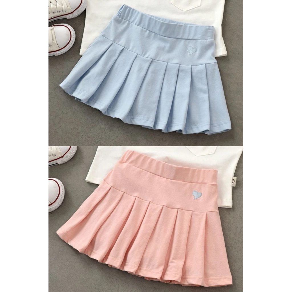 [🇲🇾Penang Ready Stock](100-170saiz)Good Quality女中小童弹性百褶爱心裤裙(粉,蓝)Girls' Elastic Pleated Heart Skirt (Pink, Blue)