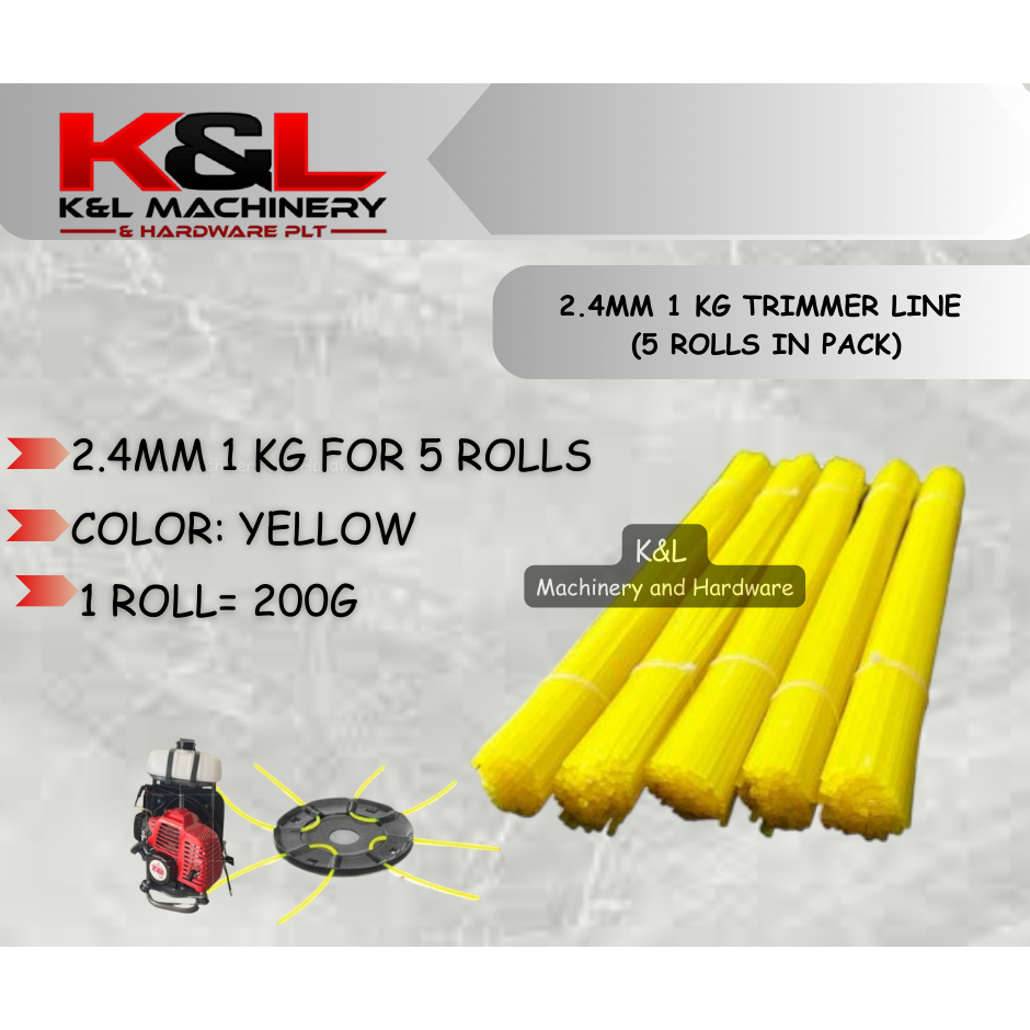 1KG 2.4MM PRECUT 12" LONG SQUARE YELLOW NYLON TRIMMER LINE (BUNDLE OF 5) / TALI MESIN POTONG RUMPUT