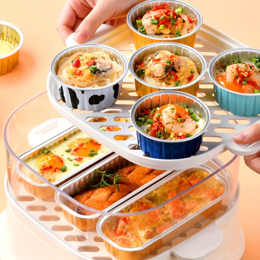 10pcs Reusable Aluminium Foil Tin Cup Pudding Cake Mold Air Fryer Tinfoil Box Baking Tray foil Cup Bekas Aluminium铝锡纸布丁杯