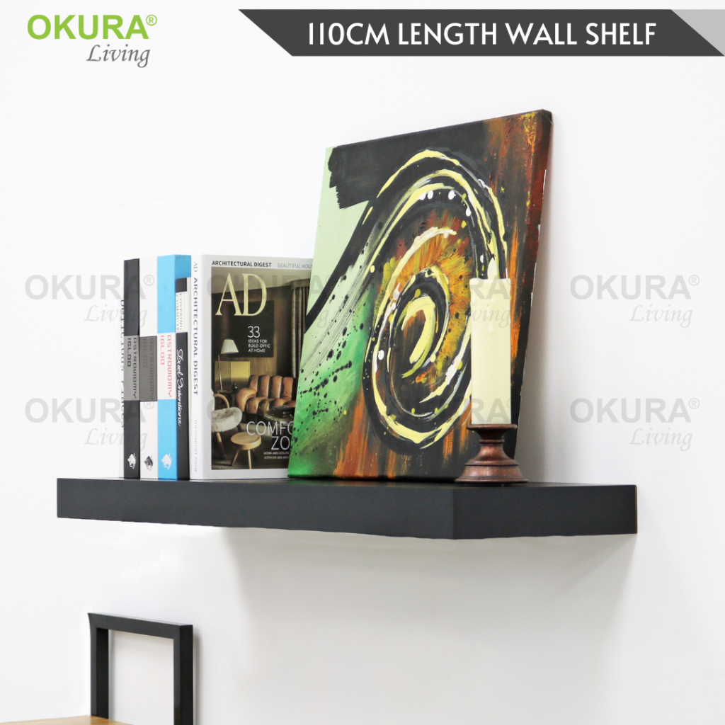 OKURA 1 Piece Sky Floating Wall Shelve Home Living 110cm (5cm Thickness) Wall Shelf Rak Hiasan Dinding