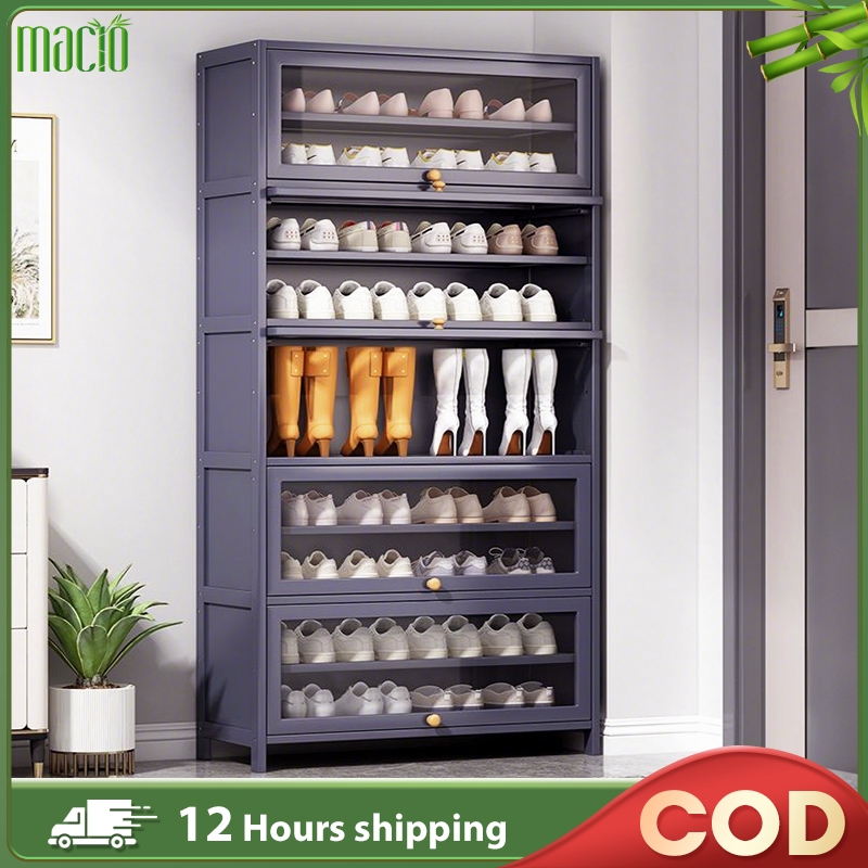 【 】Bamboo Shoe Cabinet Rack Kasut Bertutup 11 Layer Acrylic Door Almari Kasut鞋柜