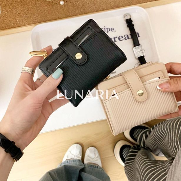 LUNARIA 2in1 Macaron Card Bag Women’s Short Wallet Card Holder Credit Coin Purse With Zipper Wanita
