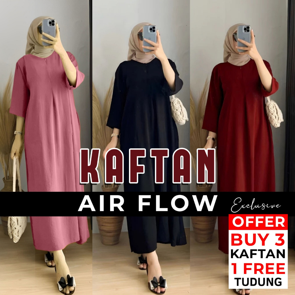 Kaftan Dress Muslimah Baju Modern Long dress with 3/4 Airflow Cringkle Busui Hands, Long Gamis Dress By RUBABA