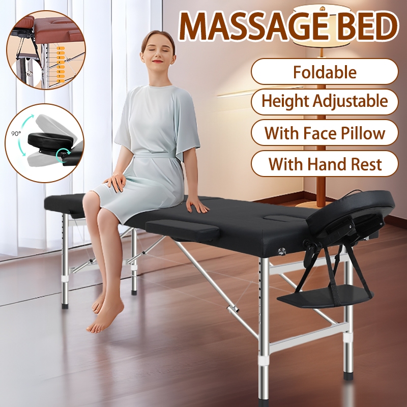 Portable Massage Bed+Pillow Katil Bekam Katil Urut Katil Spa Katil Mudah Lipat Spa Facial Bed Black按摩床180*60*65CM 17524