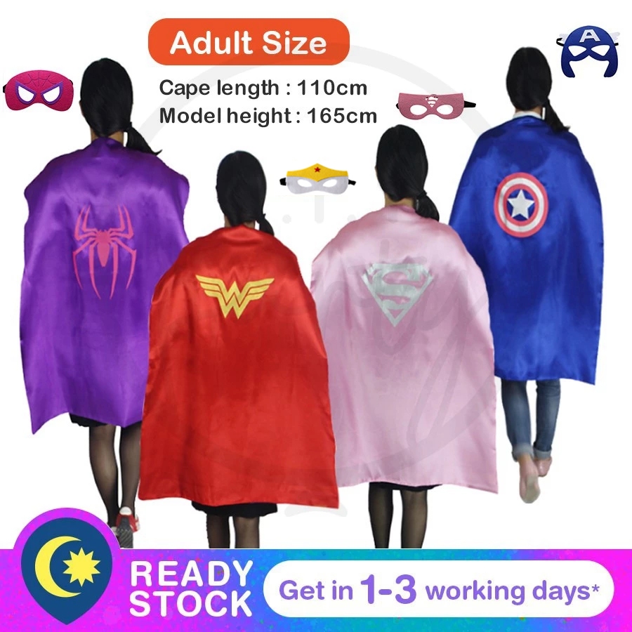 READY STOCKS Superhero Teenage Adult 110cm Capes Shawl Cloak Costume Set Cosplay Felt Mask Wrist Band Belt Party Gifts