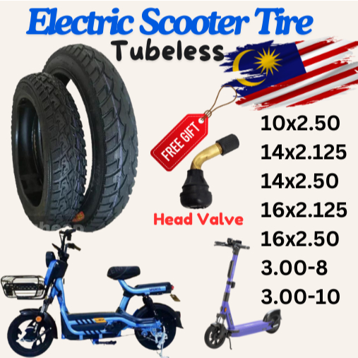 Tayar Basikal Elektrik 14x2.50 Tubeless Electric Bike Tyre ebike Tubeless Tire 3.00-8 Scooter Bicycle Skuter Murah