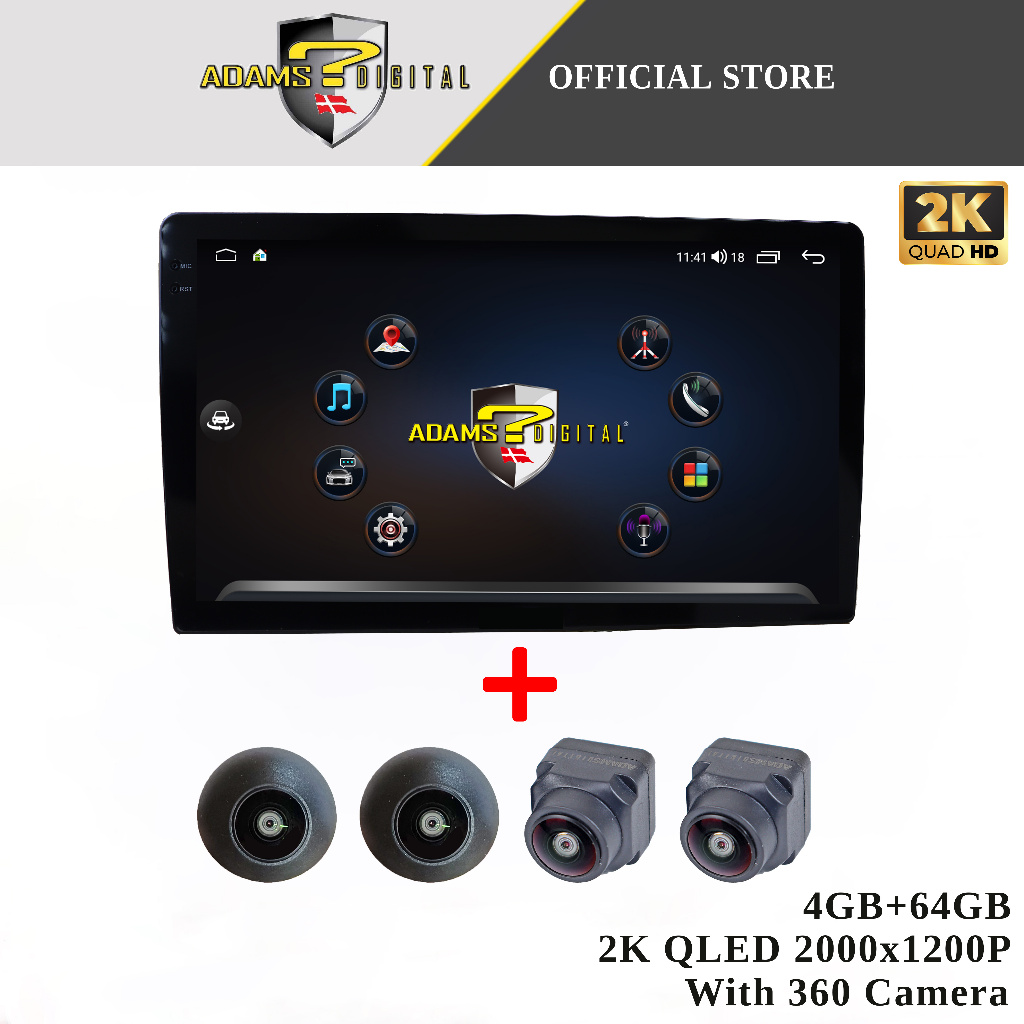 Adams Digital 9"/10" 2K Android Player 360 Camera System 4gb ram +64gb DSP 4G SIM