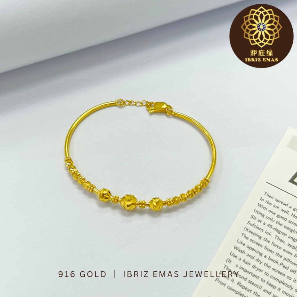 IBRIZ Jewellery BG012 | 916 Gold (22k) Lucky Ball Bangle / Gelang Tangan Lucky Ball