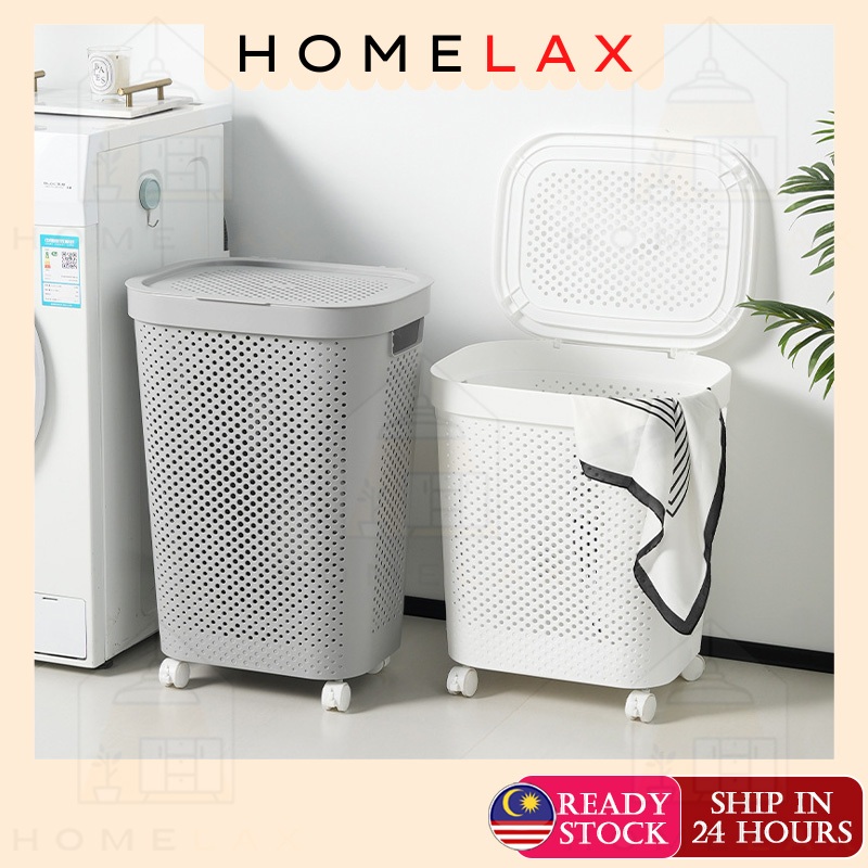 HLReady Stock 45L/60L Japanese Style Large Laundry Basket With Wheel Laundry Bag Basket Bakul Baju Kotor Beroda