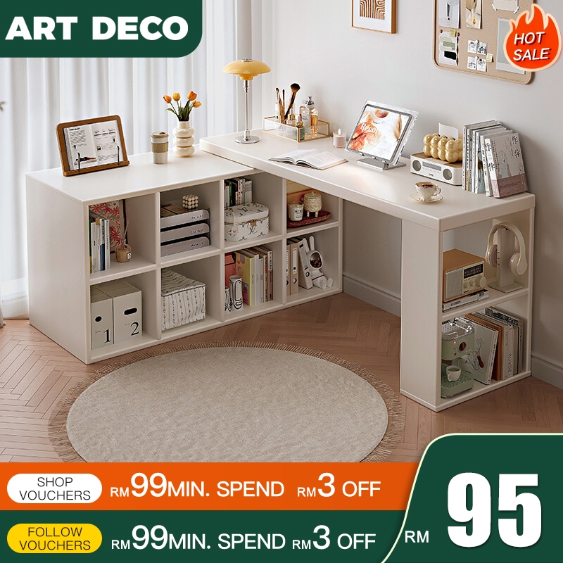 L Shape Table Study Table Meja Belajar Study Table with Book Cabinet Rak Buku Computer Desk Office Table Writing Table