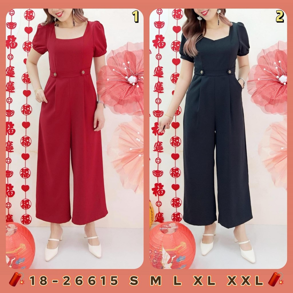（BLUE GIRL BRAND）SMLXL2XL Women's Square Neck Short Sleeve Women's Summer New Jumpsuit女装方领短袖新款连体裤-BG26615