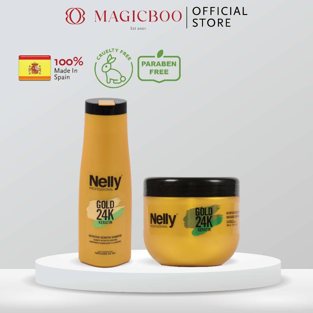 Magicboo Nelly Professional Gold 24K Nutritive Keratin Shampoo (400ml) & Capillary Mask (500ml)